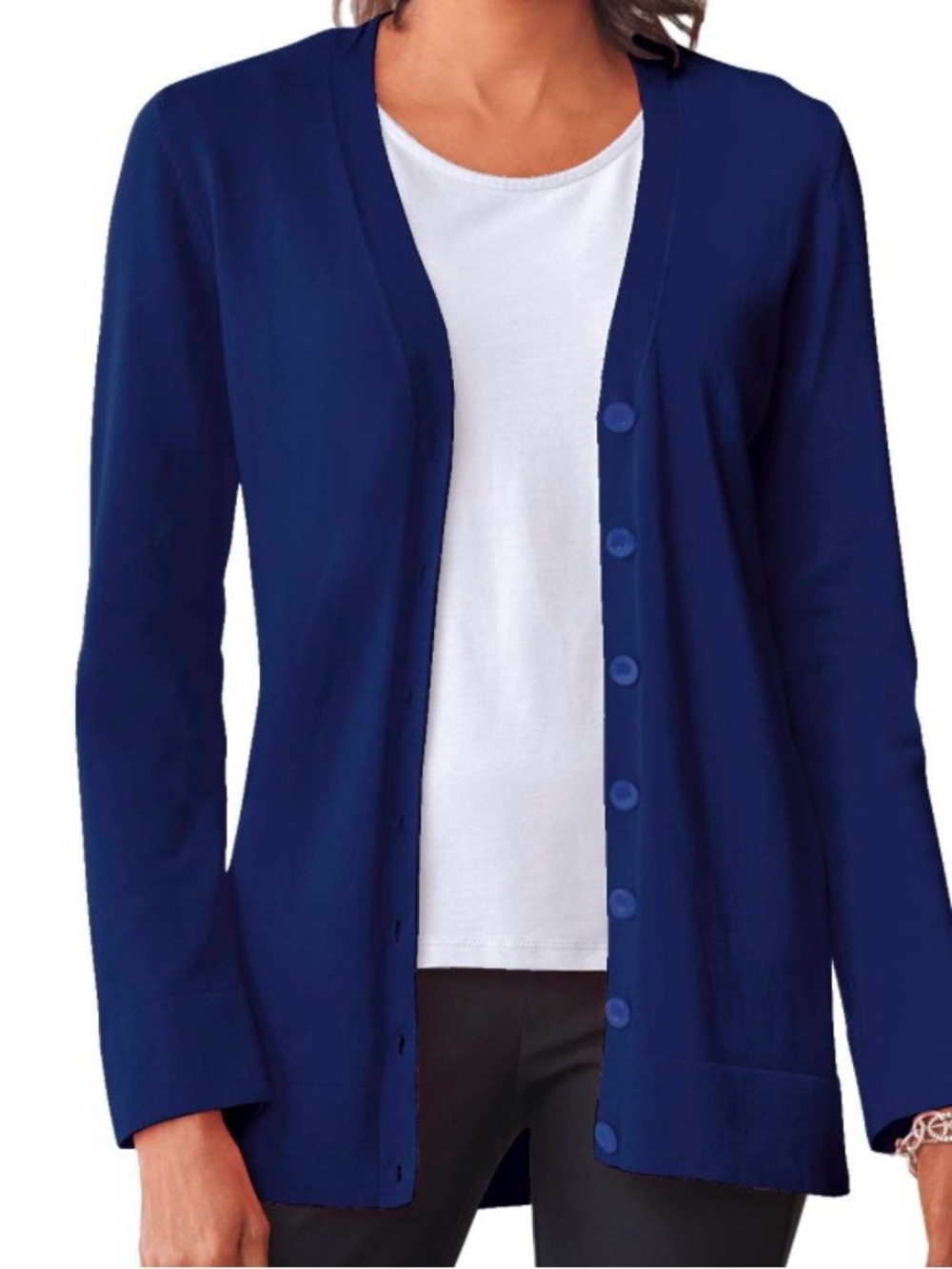 Chadwicks Essential Cotton V-Neck Boyfriend Cardigan, Long Sleeves Relaxed Fit